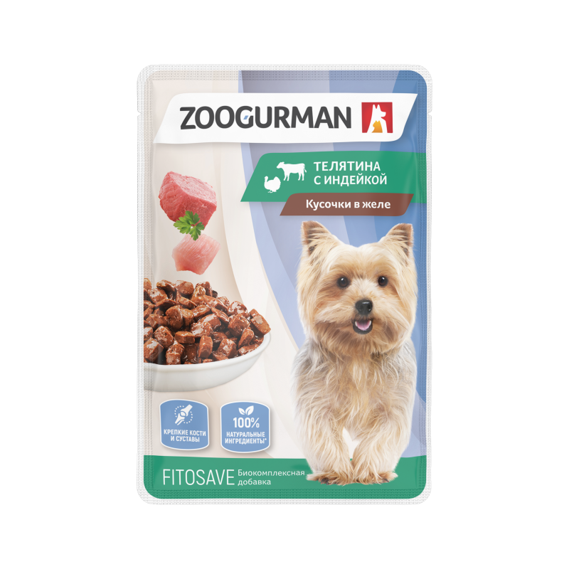 Влажный корм (консервы) ZOOGURMAN JOINT CARE для взрослых собак с телятиной и индейкой в желе пауч